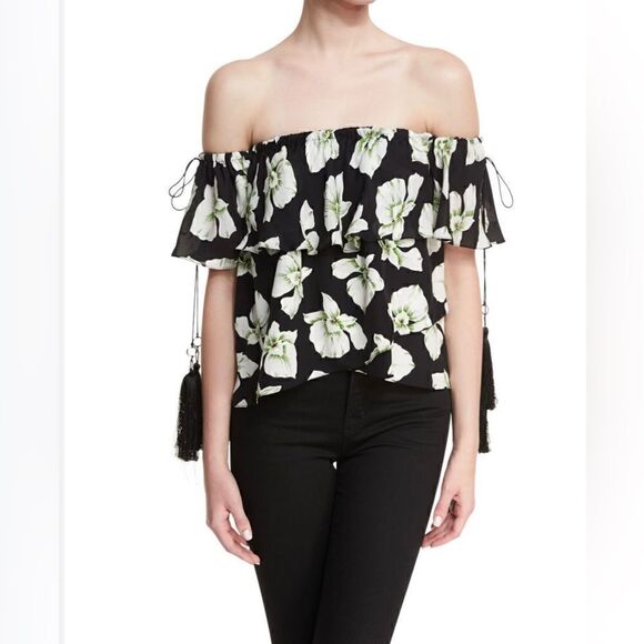 Cinq a Sept orchid khalia off the shoulder silk top with tassels XS - Picture 1 of 8